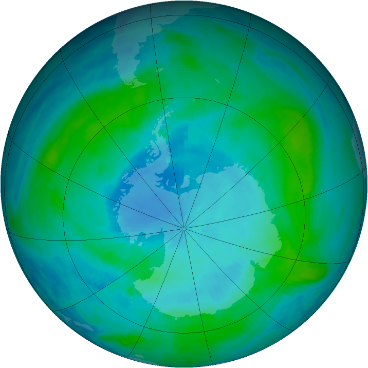 Antarctic ozone map for 03 February 1986